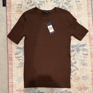 NWT Tommy Hilfiger brown cable short sleeve cotton sweater